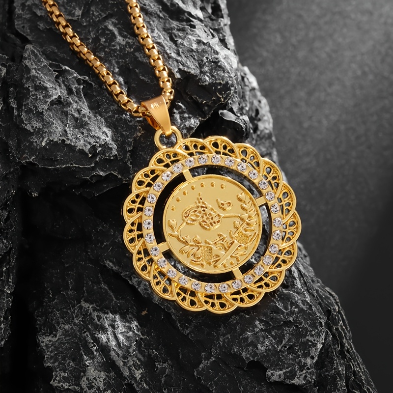 Retro Arabian Bird & Coin Pendant Necklace with Zirconia Stones